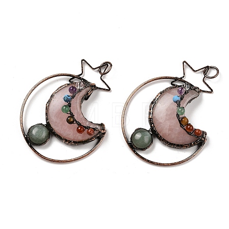 Natural Green Aventurine & Rose Quartz Brass Star Moon Big Pendants G-H316-01R-03-1