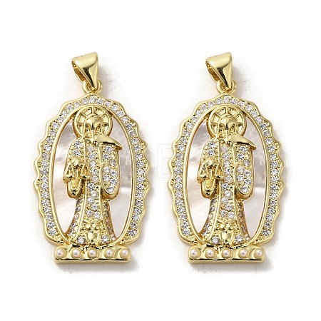 Brass Pave Shell Pendants KK-I708-16I-G-1