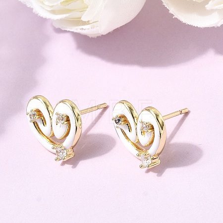 Heart Brass Micro Pave Cubic Zirconia Stud Earring EJEW-H180-15G-01-1