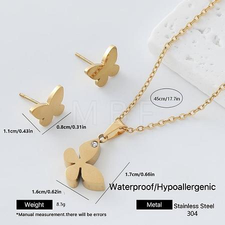 304 Stainless Steel Pendant Necklace & Stud Earrings Set for Women AW2289-6-1
