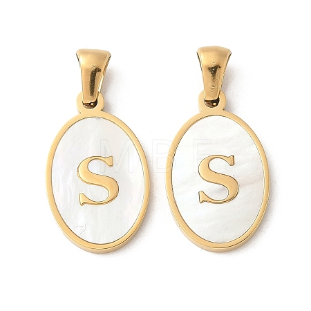 Natural Shell Oval with Initial Pendants STAS-I351-23G-S-1