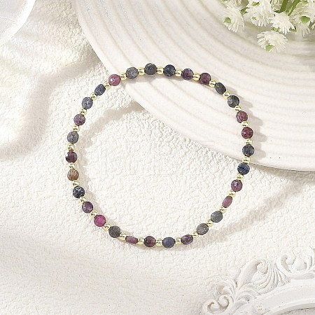 Natural Red Corundum/Ruby and Sapphire Faceted Beaded Stretch Bracelets for Women BJEW-JB14254-1
