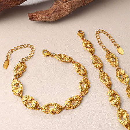 304 Stainless Steel Textured Lip Link Chain Bracelets for Women WG1034E-02-1