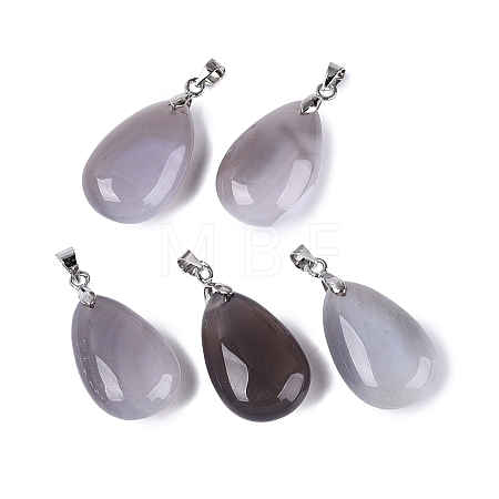 Natural Grey Agate Pendants G-N362-03P-05-1