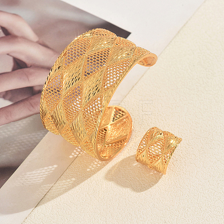 Vintage Alloy Filigree Rhombus Cuff Bangle & Ring Set RH3995-1