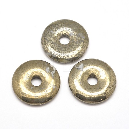 Donut/Pi Disc Natural Pyrite Pendants G-I125-33A-1