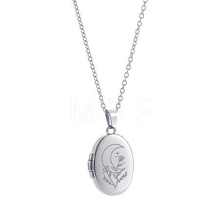 304 Stainless Steel Oval with Moon Photo Locket Pendant Necklaces WG8DEA6-03-1