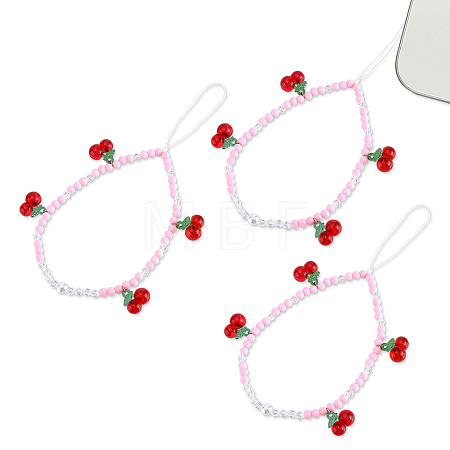 3Pcs Cherry Acrylic & ABS Plastic Bead Mobile Straps AJEW-ME0003-41-1