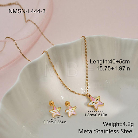 304 Stainless Steel Pendant Necklaces & Stud Earrings Sets for Girl's WG60F59-01-1