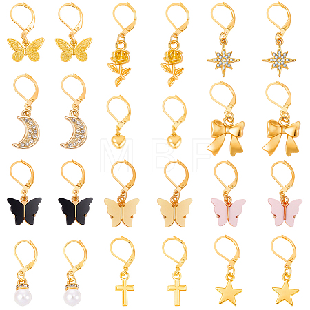 12 Pairs 12 Styles Alloy & Rhinestone & Acrylic & Resin Pearl Leverback Earrings EJEW-BM0001-05-1