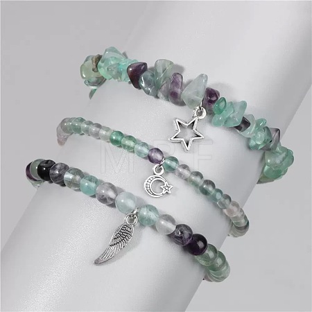 3Pcs Alloy & Natural Fluorite Beads Charm Bracelets DY7954-9-1