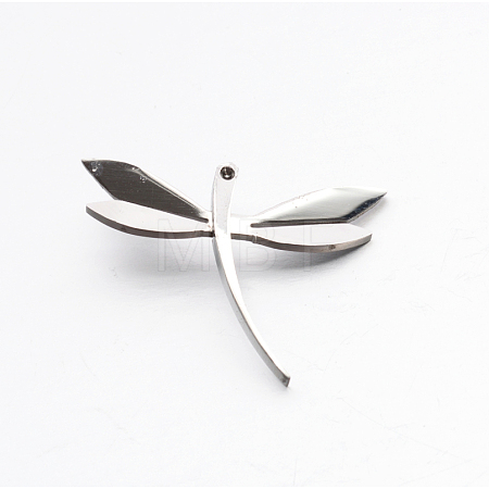 304 Stainless Steel Rhinestone 3D Dragonfly Mini Pendants STAS-E090-77P-1