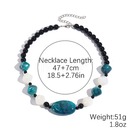 Resin Geometric Oval Graduated Beaded Necklaces with Alloy End Chains WG4F80F-04-1