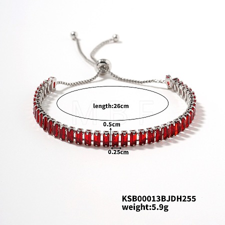 Brass Light Siam Rhinestone Box Chain Slider Bracelets for Women TG7650-5-1