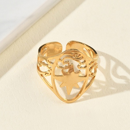 304 Stainless Steel Cuff Open Rings for Women RJEW-F218-01G-1