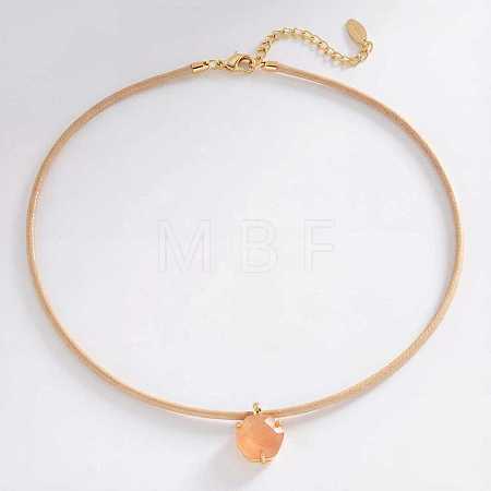 304 Stainless Glass Hexagon Pendant Waxed Cord Necklaces for Women WG86E7E-02-1