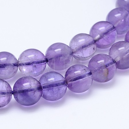 Natural Amethyst Smooth Round Bead Strands G-M212-8mm-01A-1