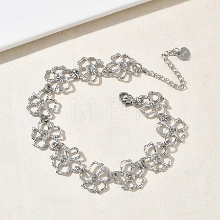 Hollow Hammered 304 Stainless Steel Link Chain Bracelets for Women BJEW-F539-01C-P-1