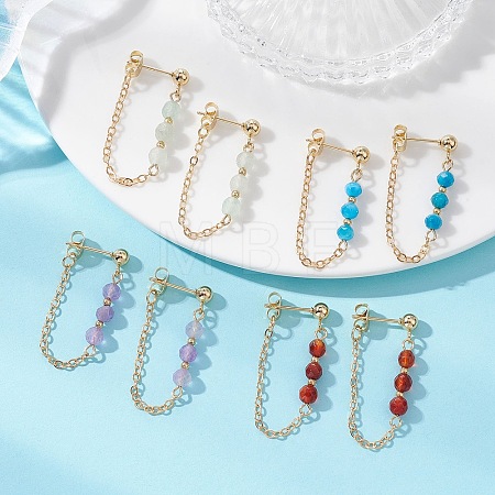 4 Pairs 4 Styles Natural Agate & Amethyst & Apatite & Green Aventurine Dangle Stud Earrings EJEW-TA00801-1