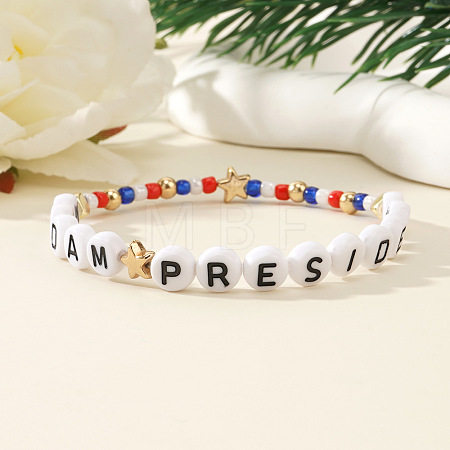 Plastic Madam President Letter Beaded Stretch Bracelets GS9049-1