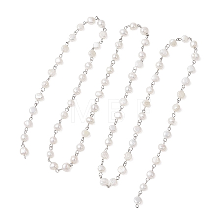 Natural Cultured Freshwater Pearl Link Chains AJEW-JB01585-01-1