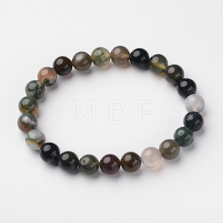 Natural Indian Agate Round Bead Stretch Bracelets BJEW-L594-A06-1