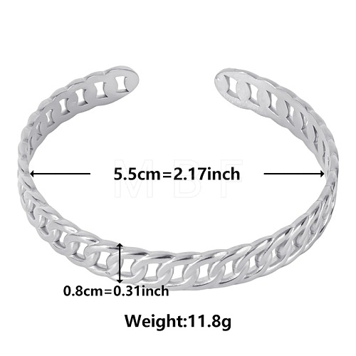 Non-Tarnish Elegant and Stylish Design Curb Chain Shape 304 Stainless Steel Cuff Bangles for Women YM3524-1-1