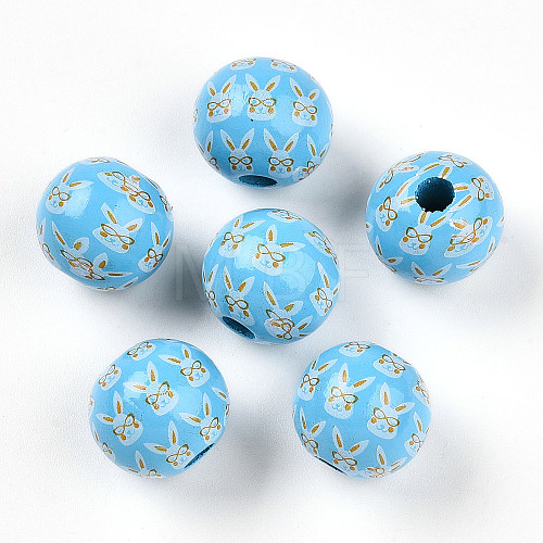 Easter Theme Printed Wood Beads WOOD-T032-22F-1