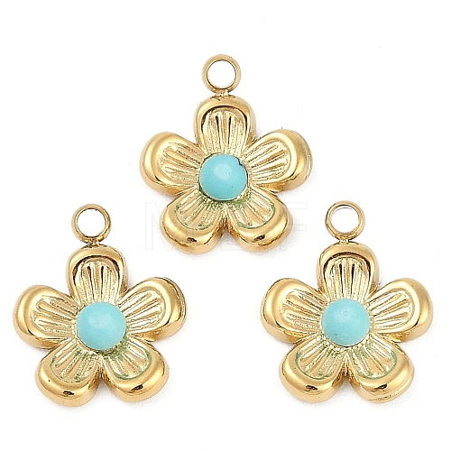 Synthetic Turquoise Flower Charms STAS-I325-143G-01-1