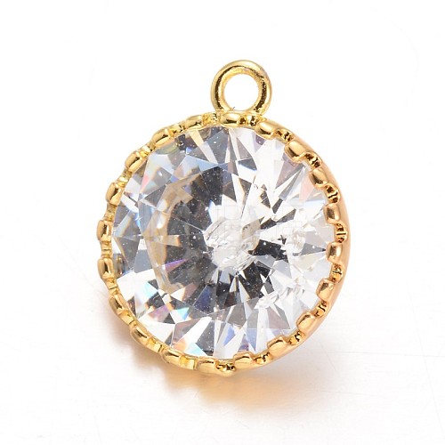 Diamond Brass Cubic Zirconia Pendants KK-L134-19G-1