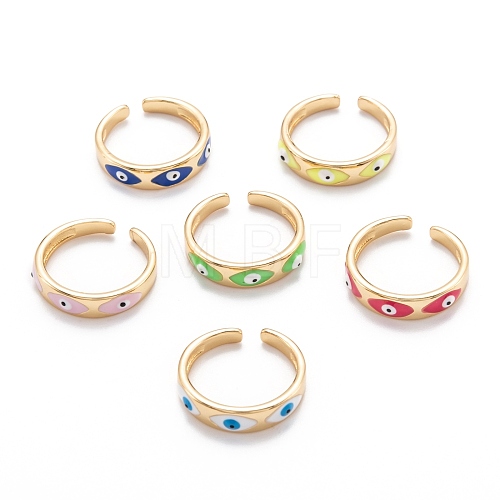 Brass Enamel Cuff Rings RJEW-I077-18G-1