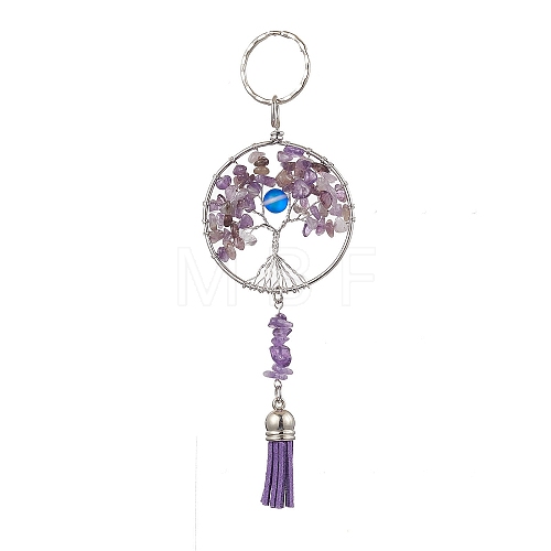 Tree of Life Alloy Natural Amethyst & Synthetic Moonstone Keychain KEYC-JKC00987-03-1