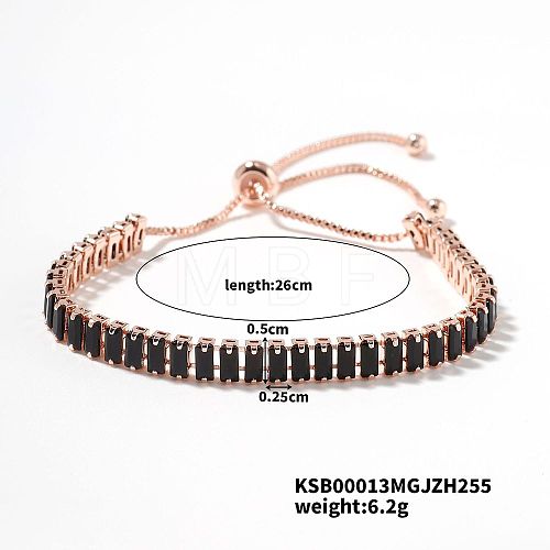 Simple and Elegant Minimalist Style Brass Jet Rhinestone Box Chain Slider Women's Bracelets VW1538-3-1