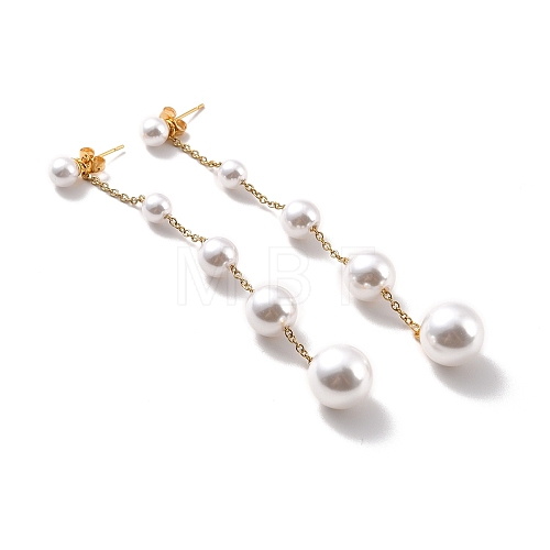 Round Plastic Pearl Beaded Long Chain Dangle Stud Earrings STAS-D179-05G-1