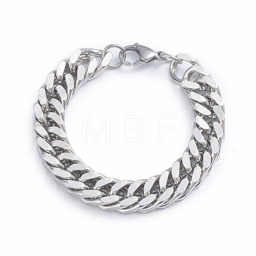 Men's 304 Stainless Steel Diamond Cut Cuban Link Chain Bracelets BJEW-L673-002A-P-1