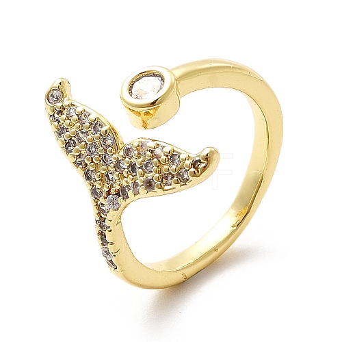 Clear Cubic Zirconia Whale Tail Shape Open Cuff Ring KK-H439-38G-1