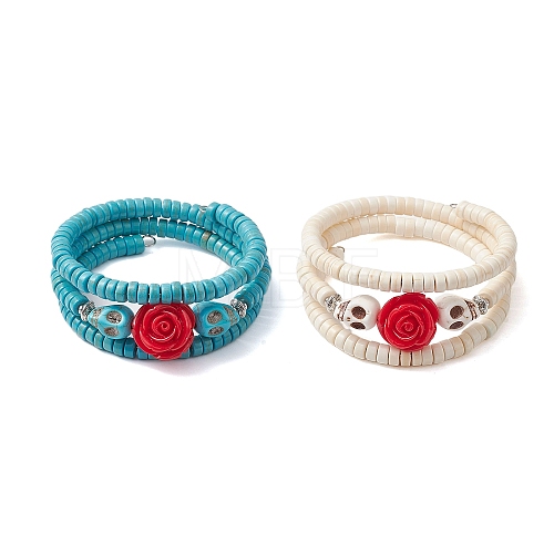 Resin and Synthetic Turquoise Wrap Bracelets Sets BJEW-JB10759-1