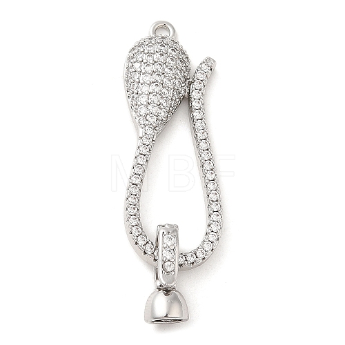 Rack Plating Brass Micro Pave Clear Cubic Zirconia Fold Over Clover Clasps KK-H447-06P-1