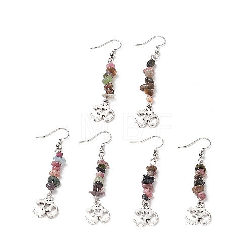 Natural Tourmaline Chips Dangle Earrings EJEW-G336-01AS-02-1