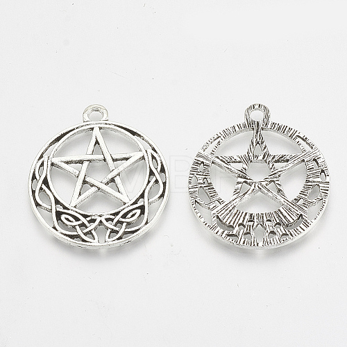 Tibetan Style Alloy Pentacle Pendants X-TIBEP-T004-88AS-1