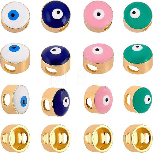 SUPERFINDINGS 16Pcs 4 Colors Eco-Friendly Rack Plating Brass Enamel Slide Charms KK-FH0004-28-1