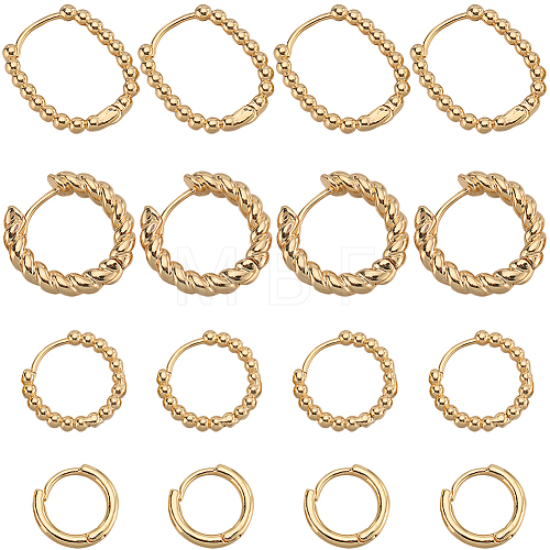 SUNNYCLUE 8 Pairs 4 Styles Brass Beaded Huggie Hoop Earrings for Women KK-SC0004-60-1