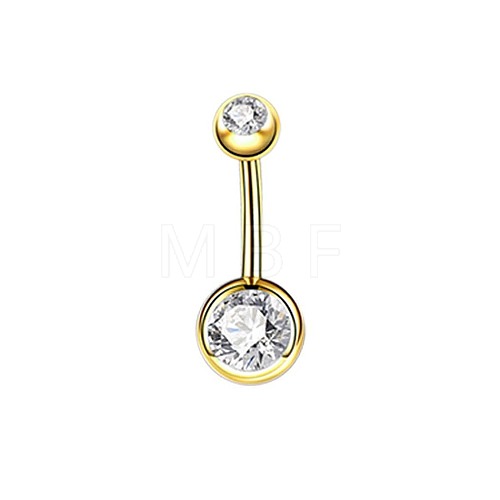 304 Stainless Steel Clear Cubic Zirconia 15 Gauge Round Belly Button Rings WGFD174-02-1