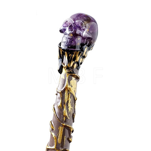 Skull Natural Amethyst Magic Wand with Resin Stick PW-WG2DDC6-05-1