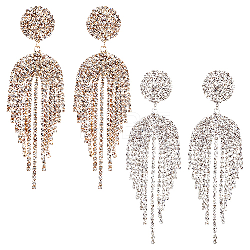 2 Pairs 2 Colors Crystal Rhinestone Chain Tassel Dangle Stud Earrings EJEW-FI0001-02-1