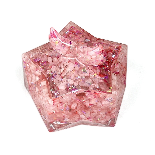 Resin Storage Box & Natural Rose Quartz Chips Decorations PW-WG11533-03-1