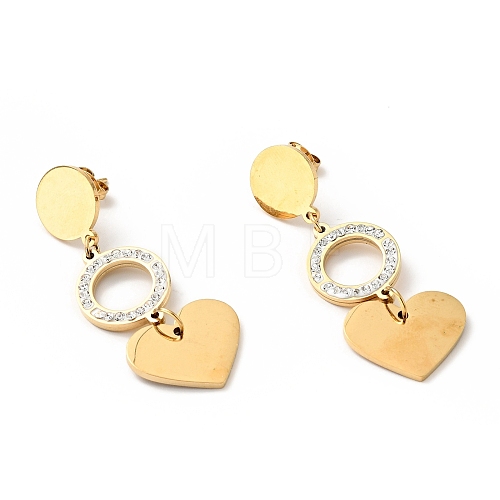 Crystal Rhinestone Ring and Heart Long Dangle Stud Earrings with 316 Stainless Steel Pins EJEW-F285-04G-1