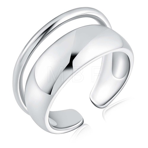 Rhodium Plated 925 Sterling Silver Double Layered Open Cuff Ring for Women JR914A-1