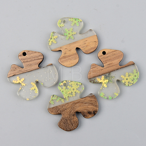 Transparent Resin & Walnut Wood Pendants RESI-S389-052B-D01-1