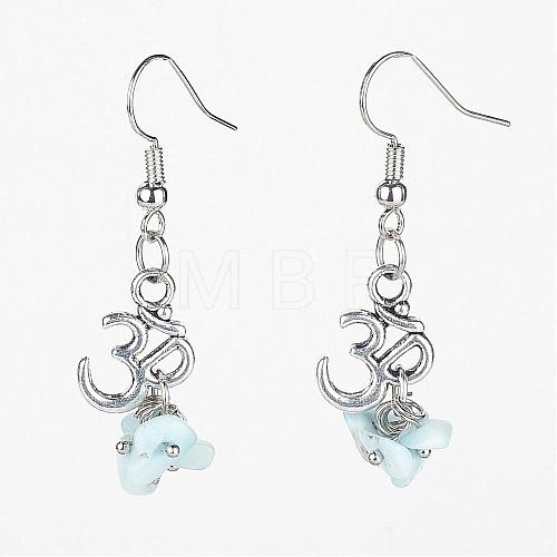 Natural Larimar Chip Earrings EJEW-JE02287-01-1